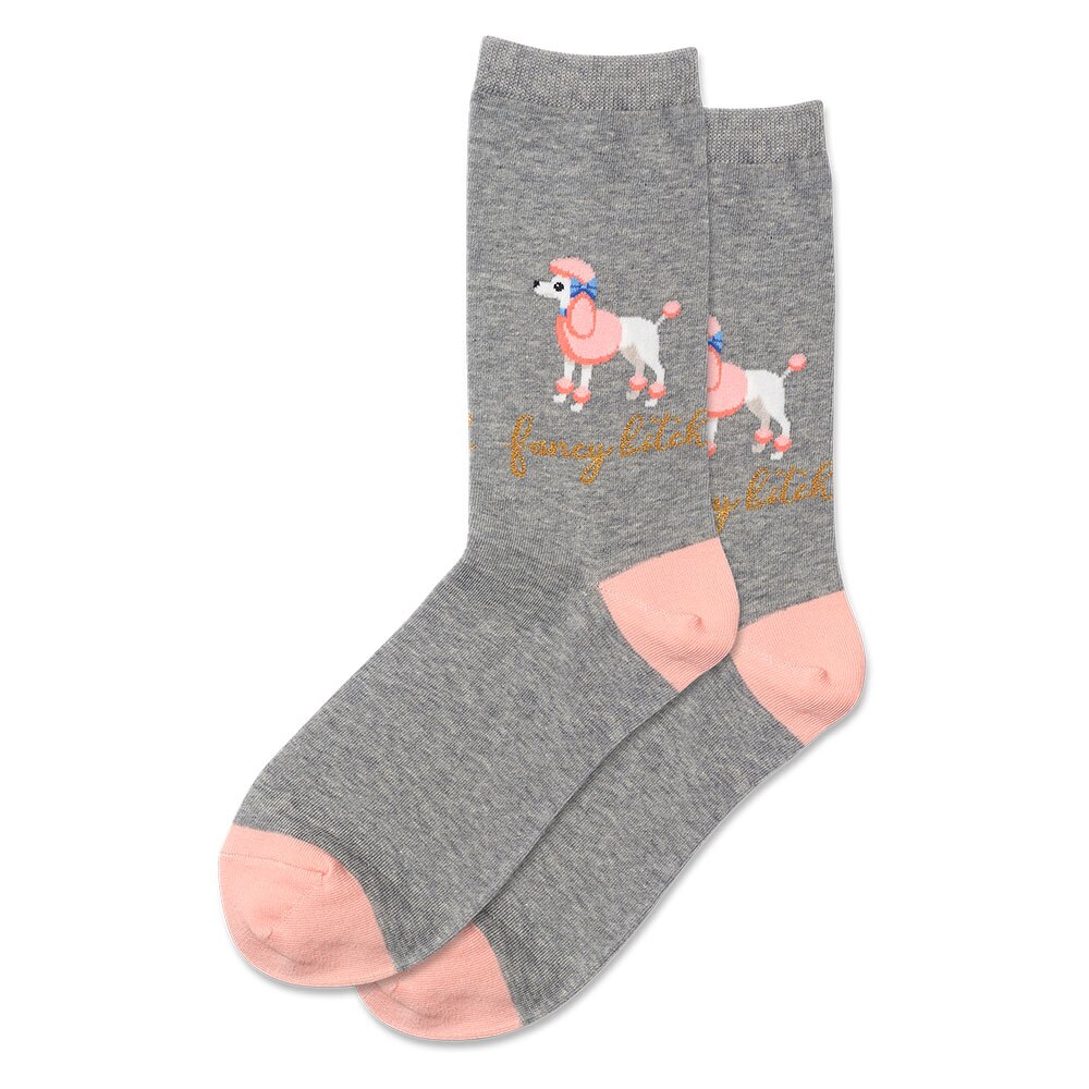 HotSox, Grey, Novelty, Cotton Blend, Accessories, Women, Socks, Fancy Bitch, Grey Heather, 417550